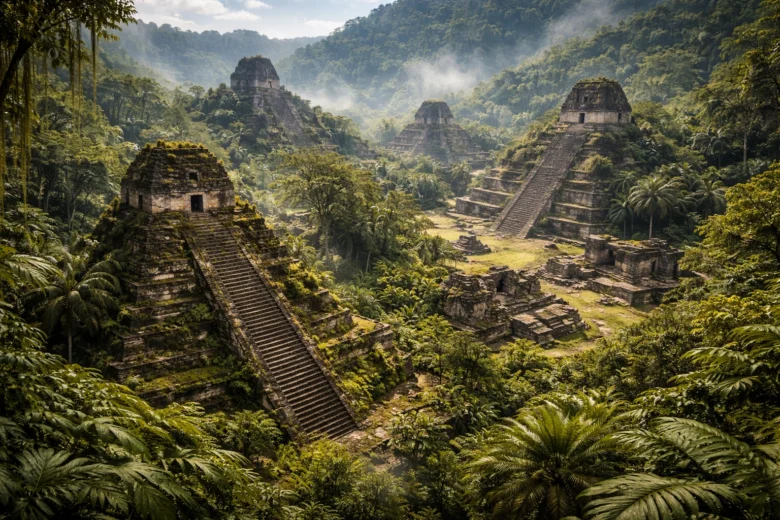 Ruínas arqueológicas perdidas na selva tropical da América Central