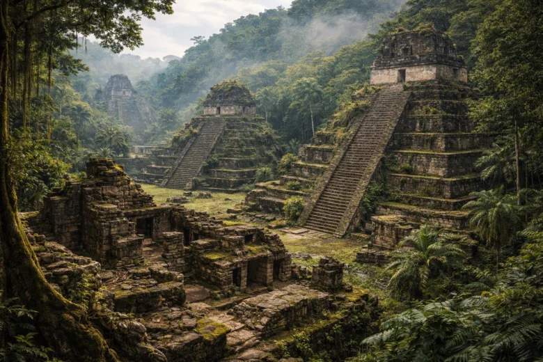 Ruínas esquecidas encontradas em regiões profundas da selva mexicana